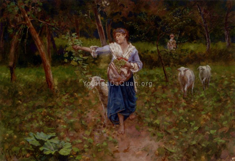 A Shepherdess In A Pastoral Landscape - 弗朗西斯科·保罗·米蓋提